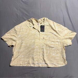Levi's Womans XXL Boxy Tan Ecovero Linen Blend Zebra Pattern Boxy Button Up NWT
